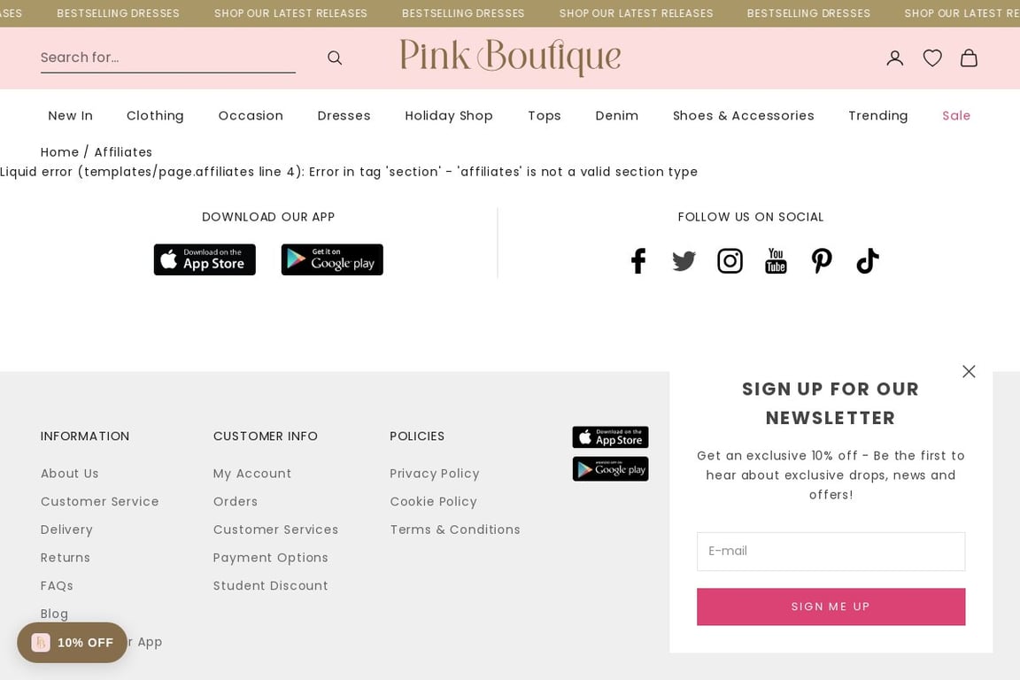 Pink Boutique affiliate program signup page