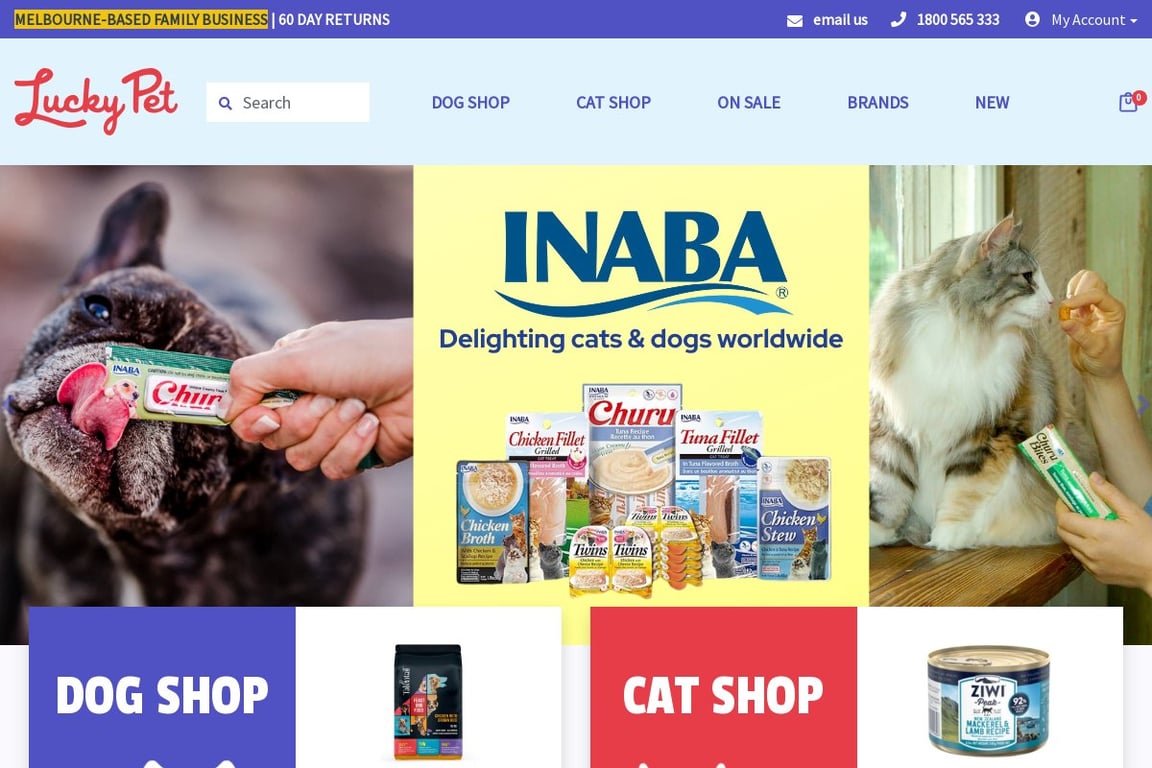 Lucky Pet Supplies AU homepage