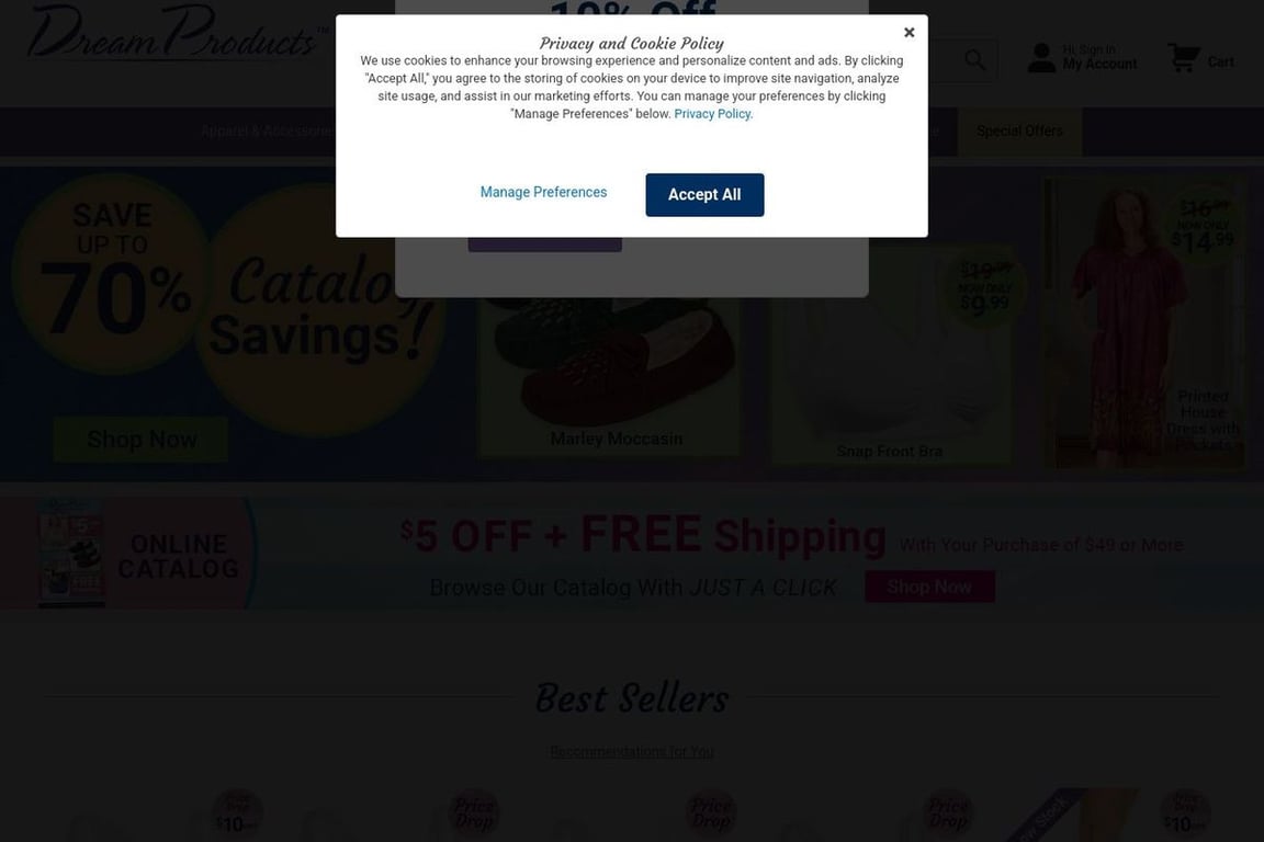 Dream Products Catalog homepage