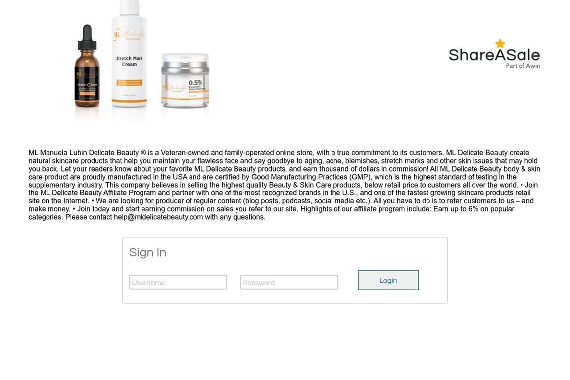 ML Delicate Beauty affiliate program signup page