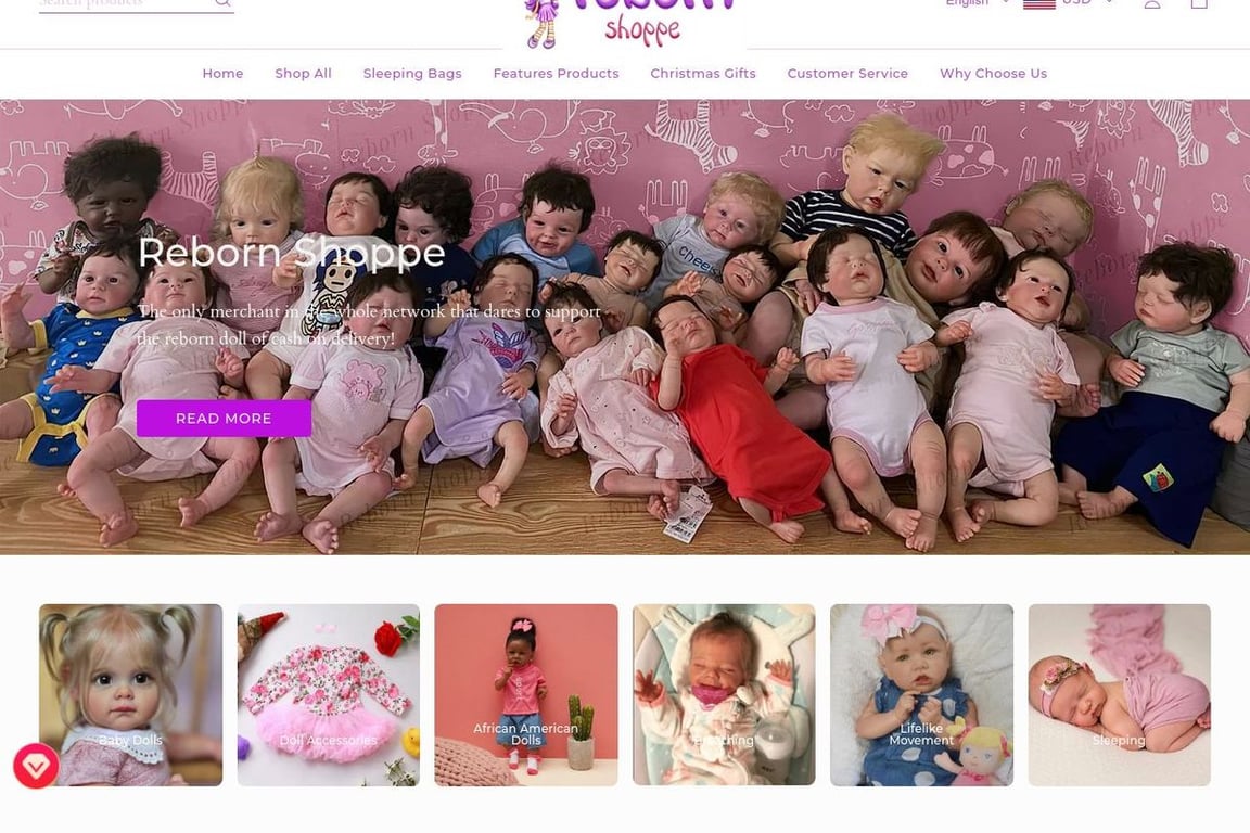 Reborn Shoppe homepage