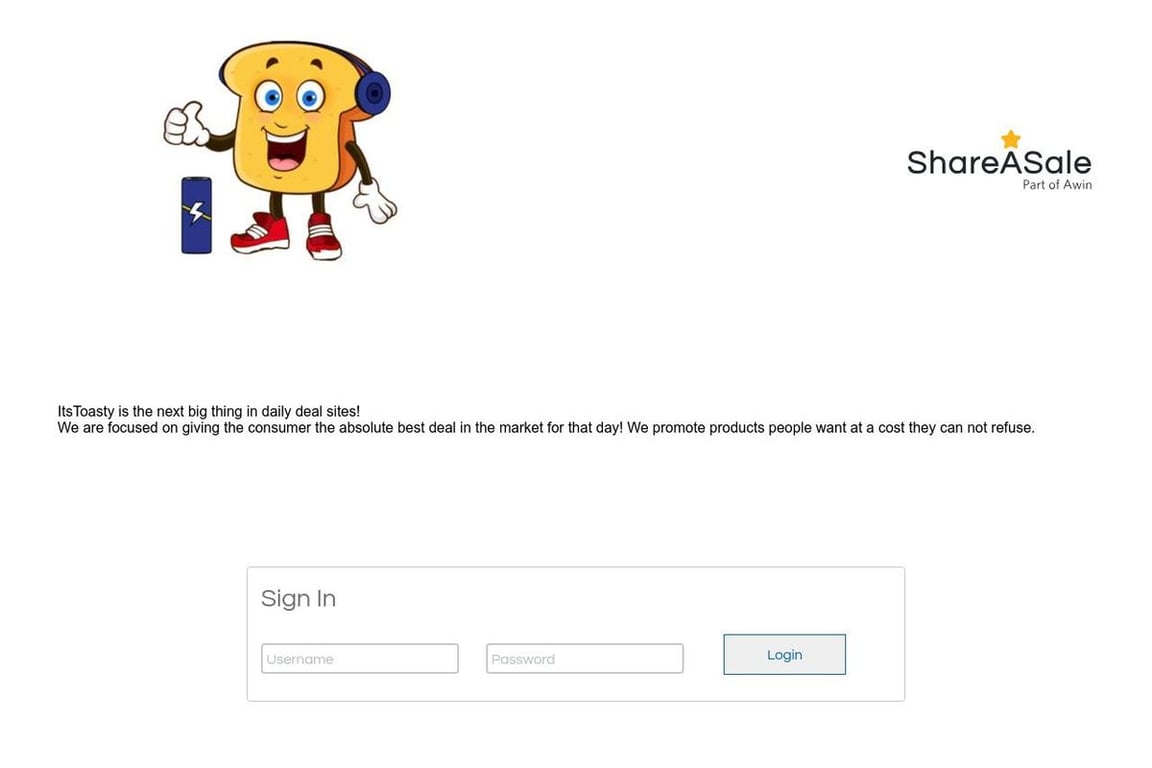 ItsToasty.com affiliate program signup page