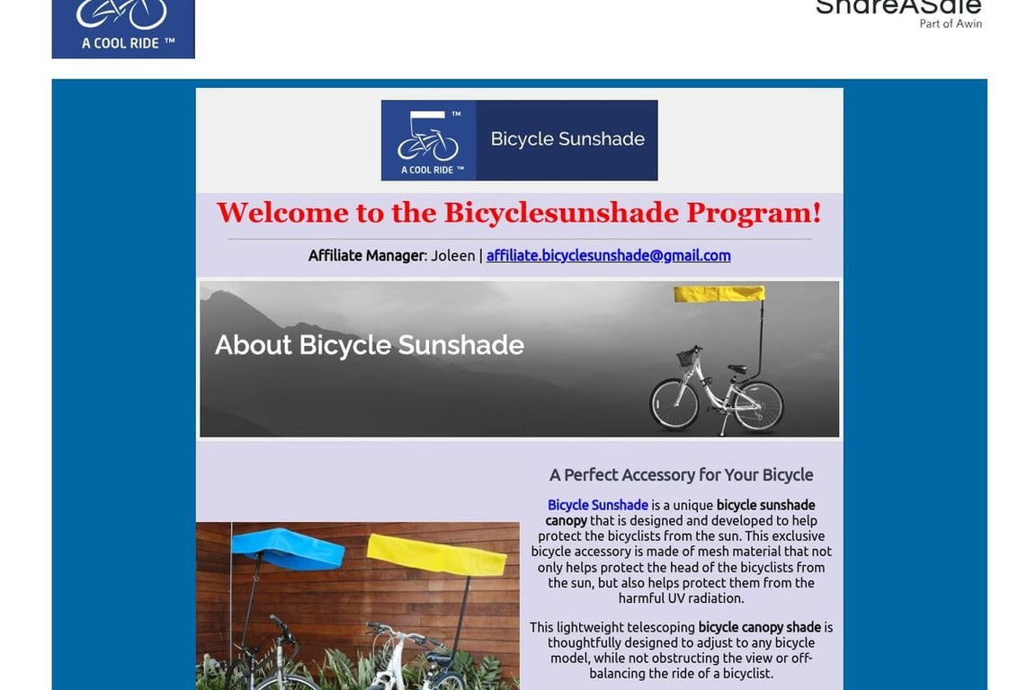 Bicycle Sunshade affiliate program signup page