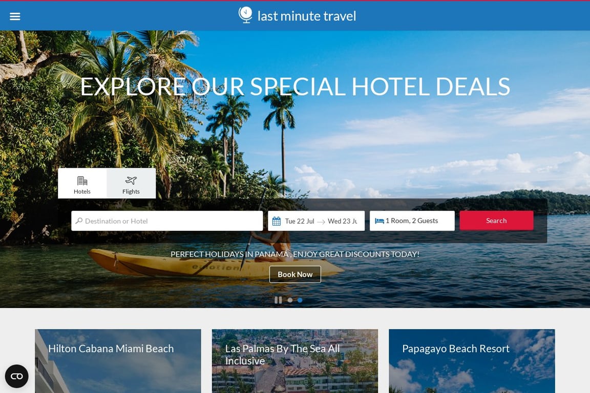 Last Minute Travel homepage