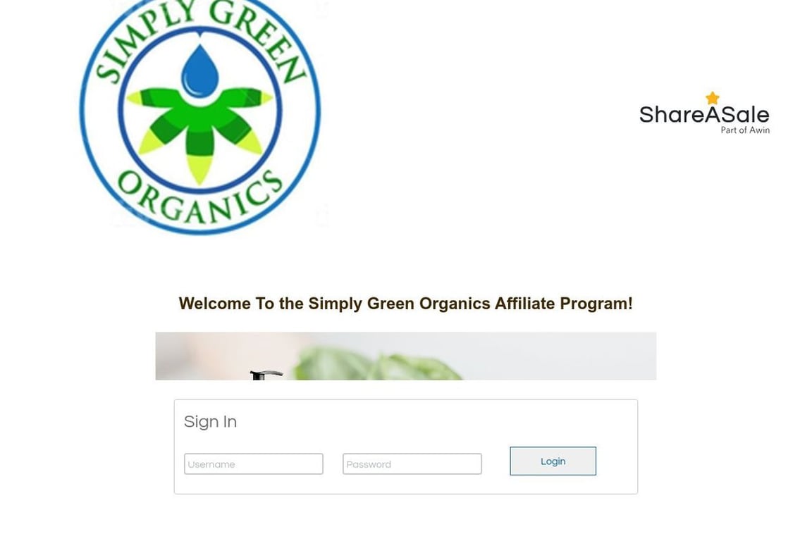 Simply Green Organics affiliate program signup page