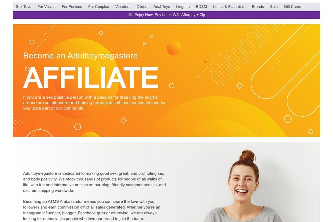 Adult Toy Megastore AU affiliate program signup page
