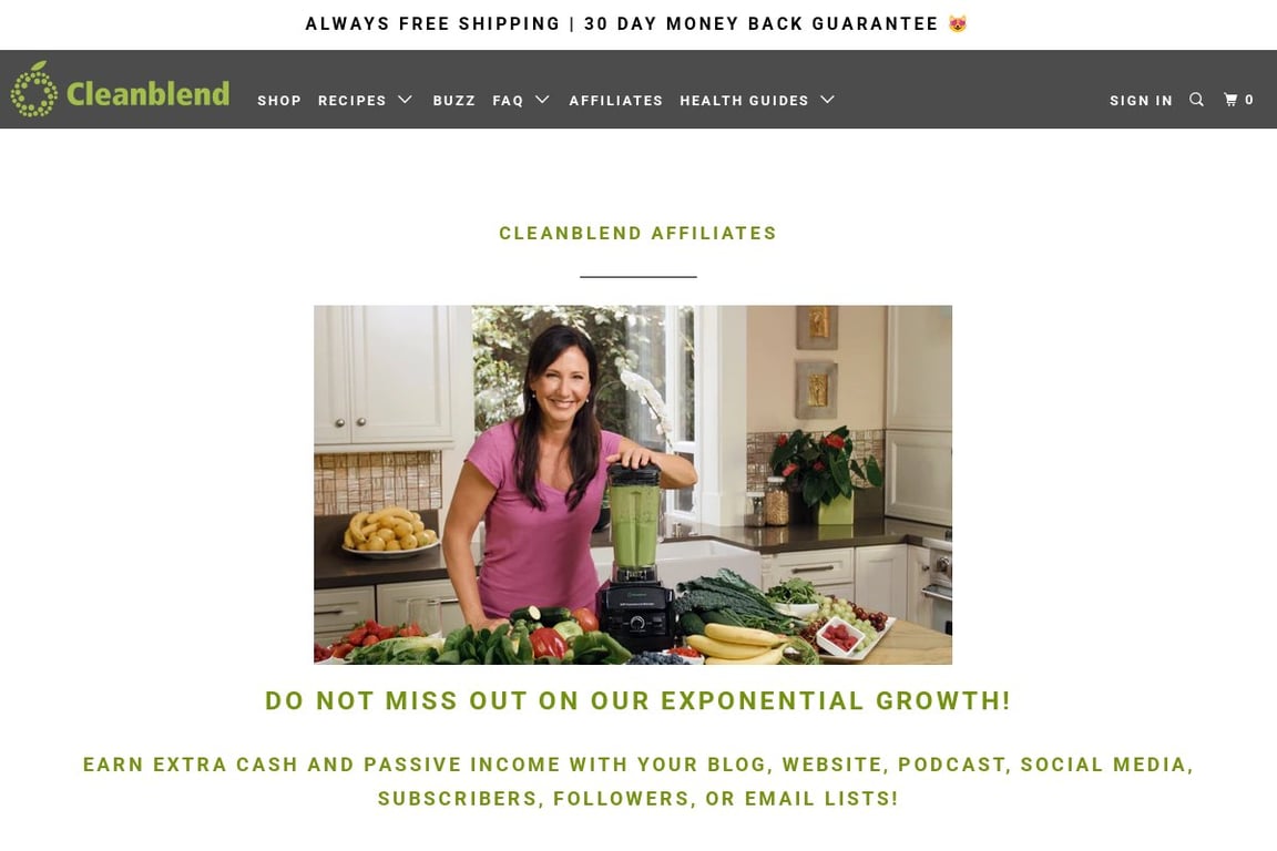 Cleanblend affiliate program signup page