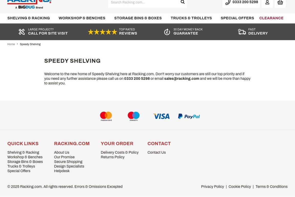 Speedy Shelving.com homepage