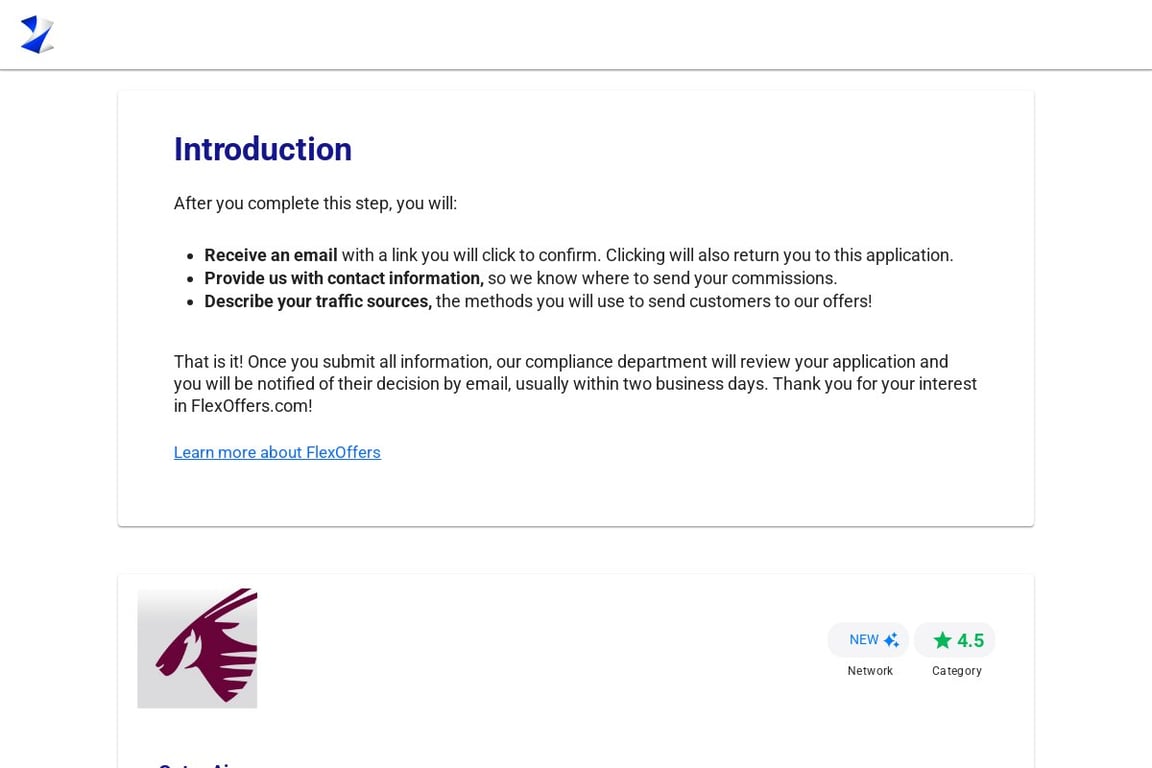 Qatar Airways affiliate program signup page