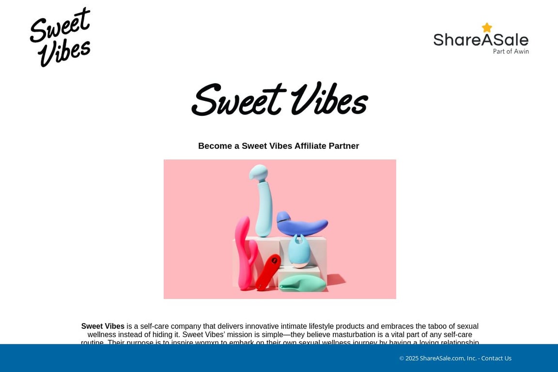 Sweet Vibes affiliate program signup page