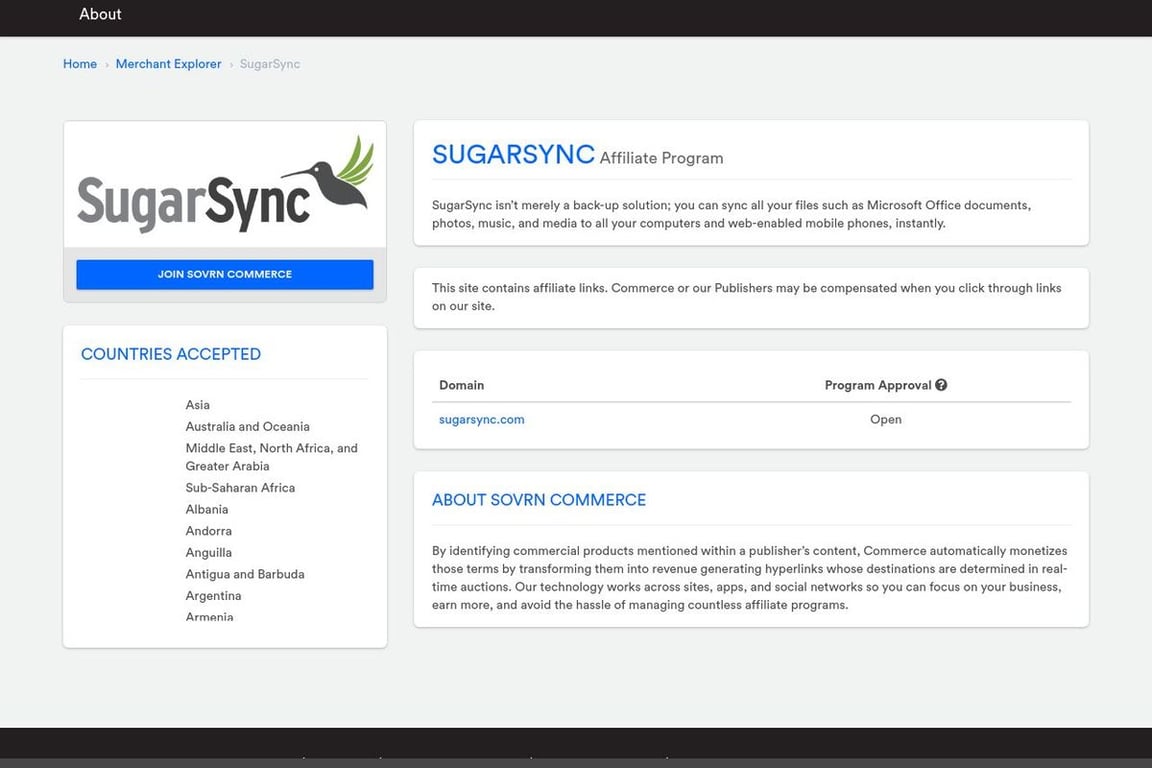 SugarSync affiliate program signup page