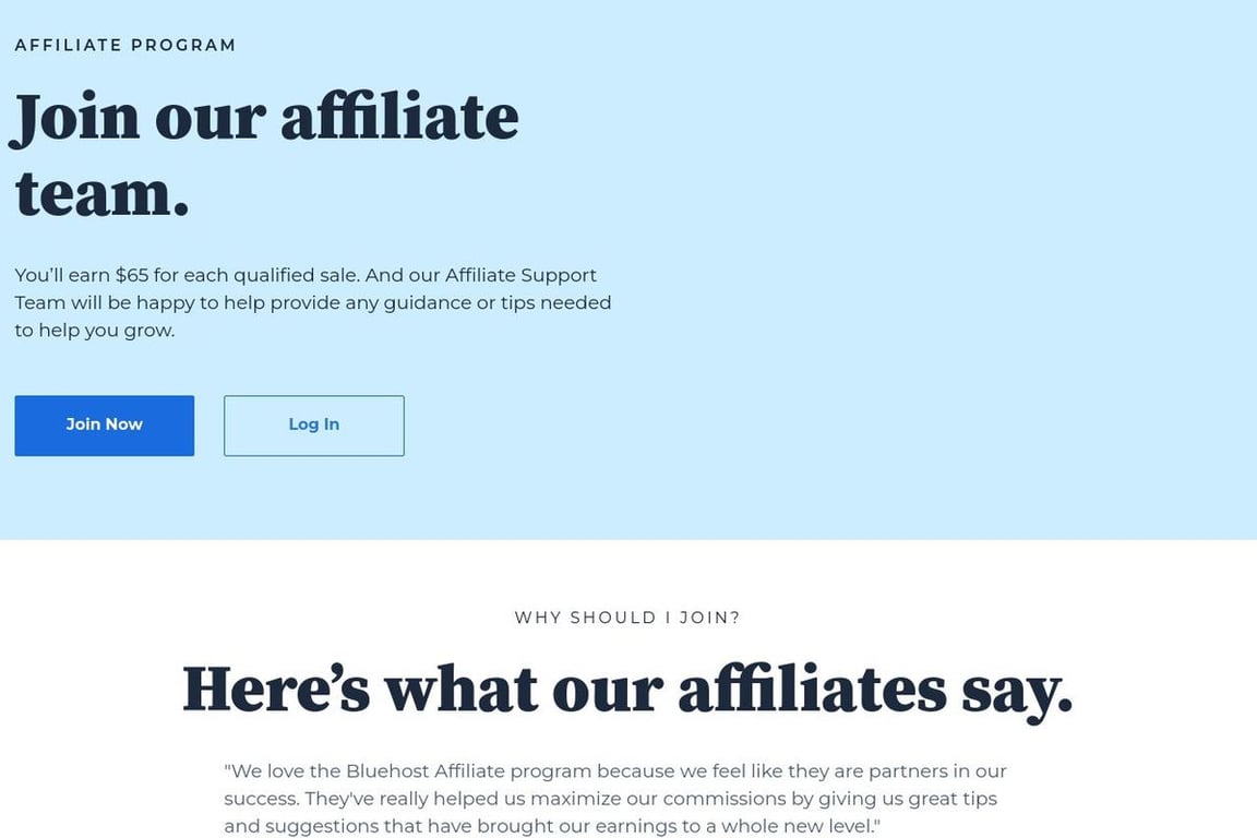 Bluehost affiliate program signup page