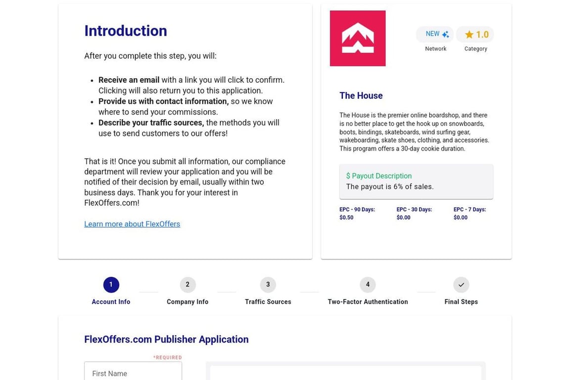 The House affiliate program signup page