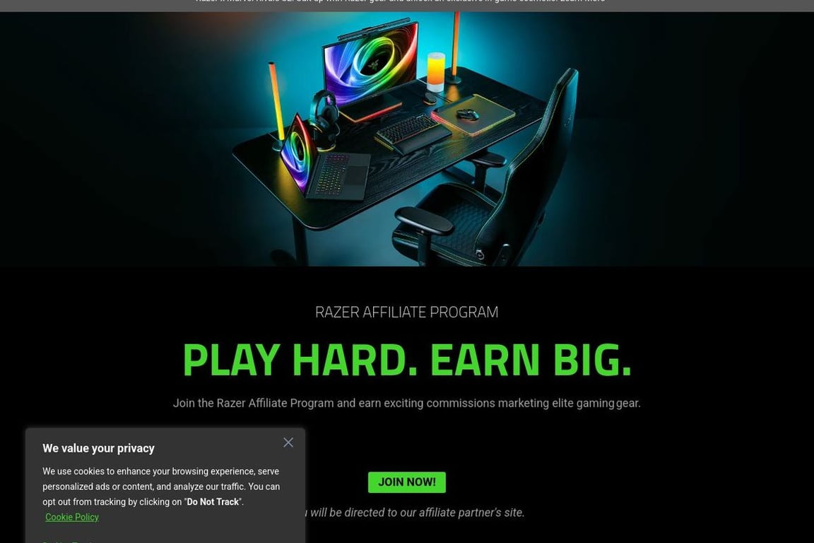 Razer affiliate program signup page