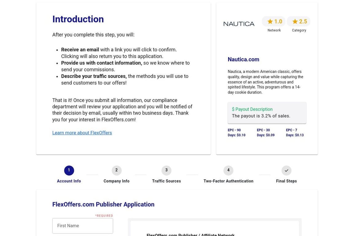 Nautica.com affiliate program signup page