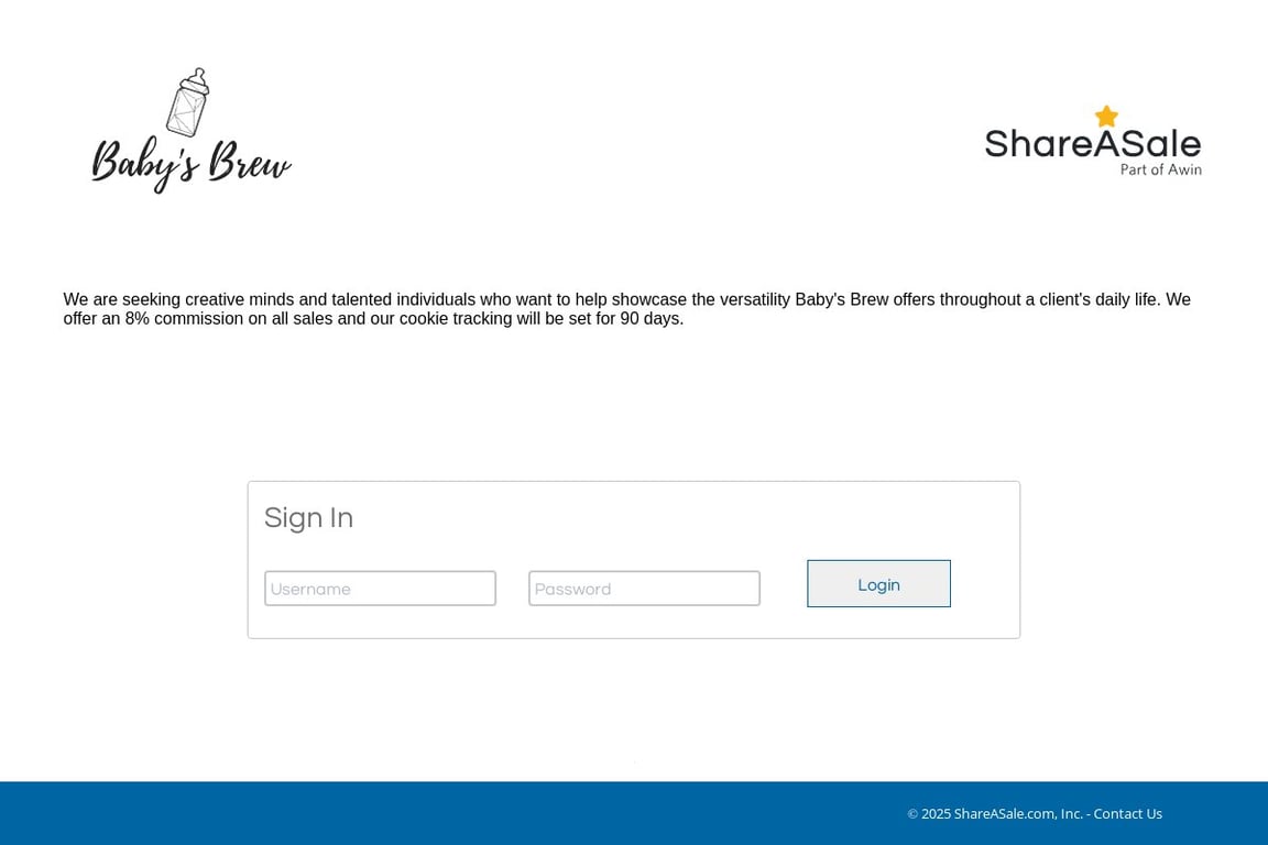The Baby’s Brew affiliate program signup page