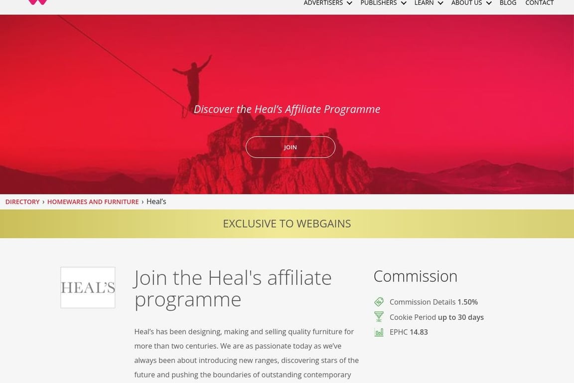 Heal’s affiliate program signup page