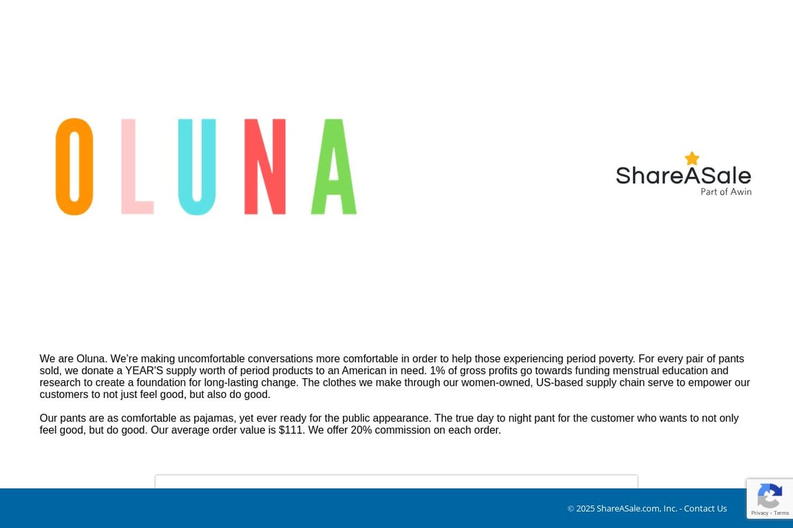 Oluna affiliate program signup page
