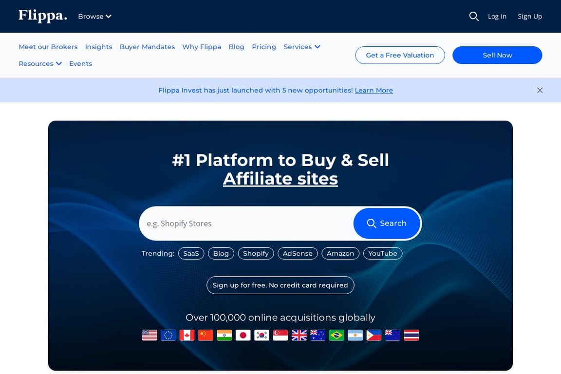 Flippa homepage