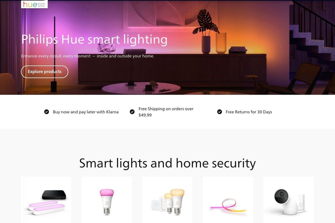 Philips Hue homepage