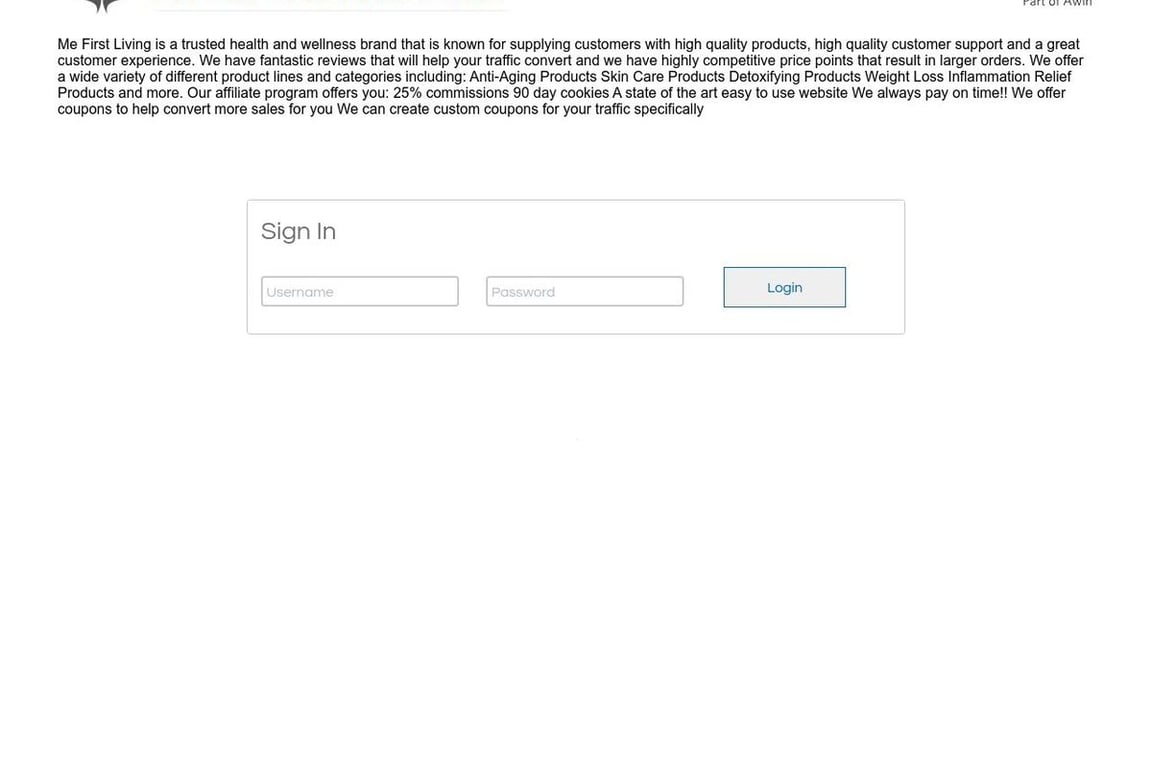 Me First Living affiliate program signup page