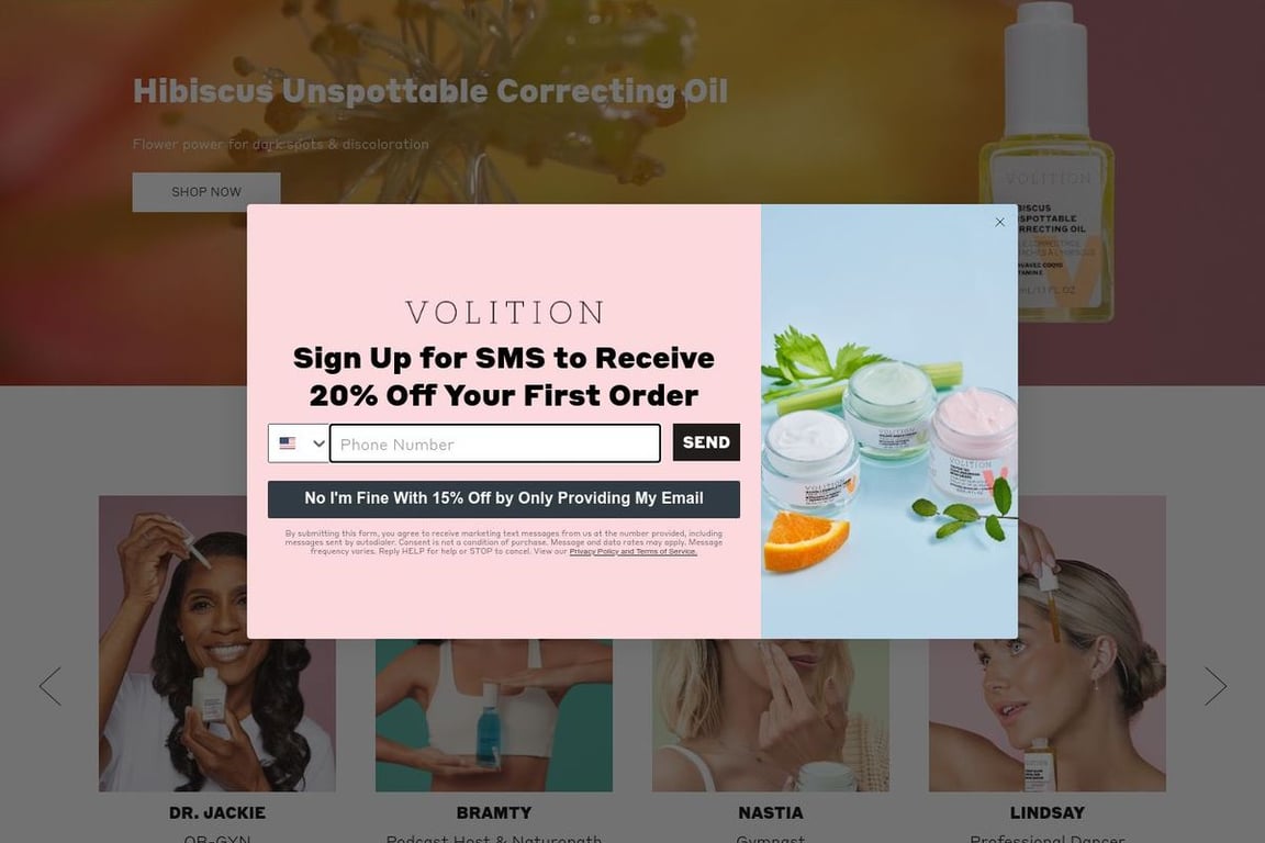 Volition Beauty homepage