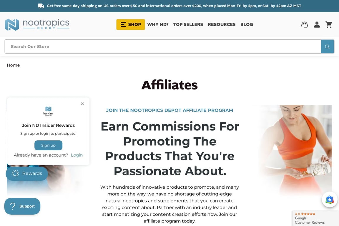 Nootropics Depot affiliate program signup page