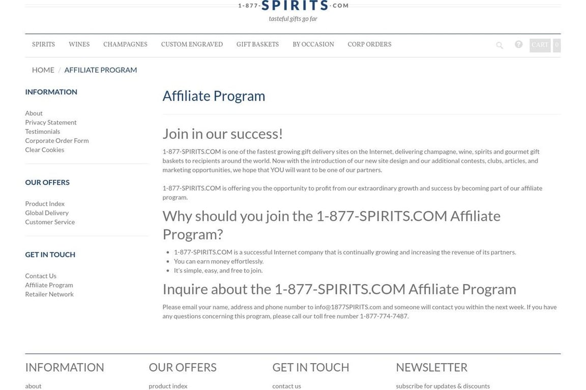 1-887-SPIRITS affiliate program signup page