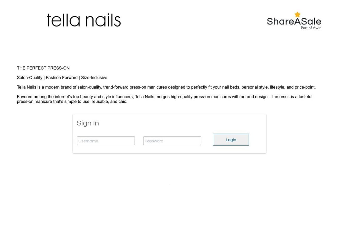 Tella Nails affiliate program signup page