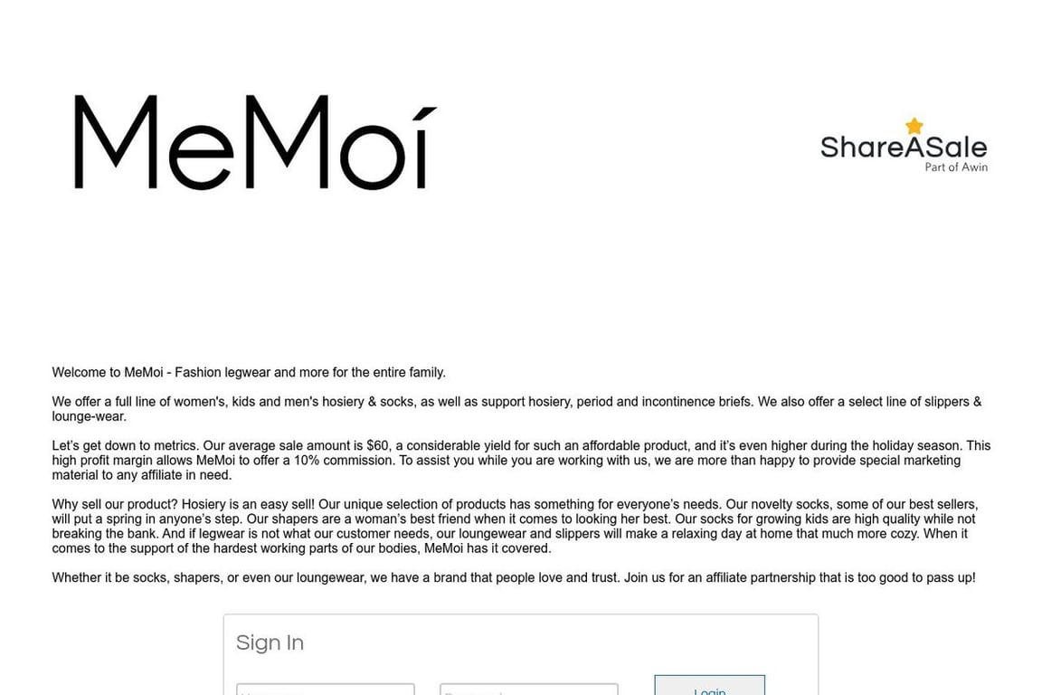 Memoi affiliate program signup page