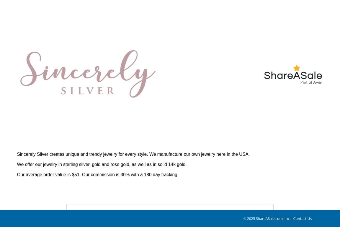 Sincerely Silver affiliate program signup page
