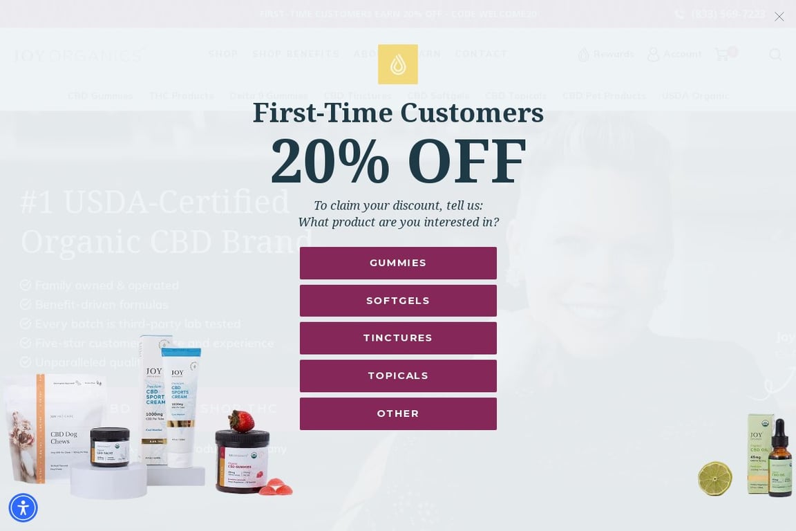 Joy Organics homepage