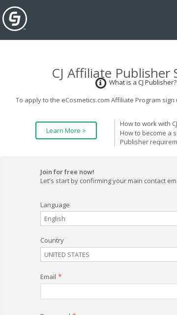 ECosmetics affiliate program signup page