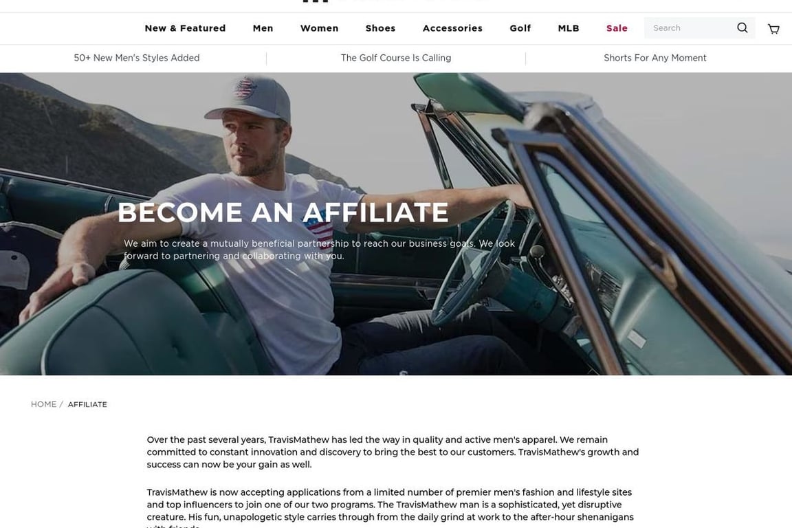 TravisMathew affiliate program signup page