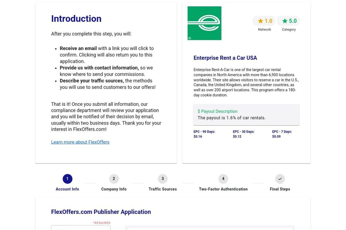 Enterprise Rent a Car USA affiliate program signup page