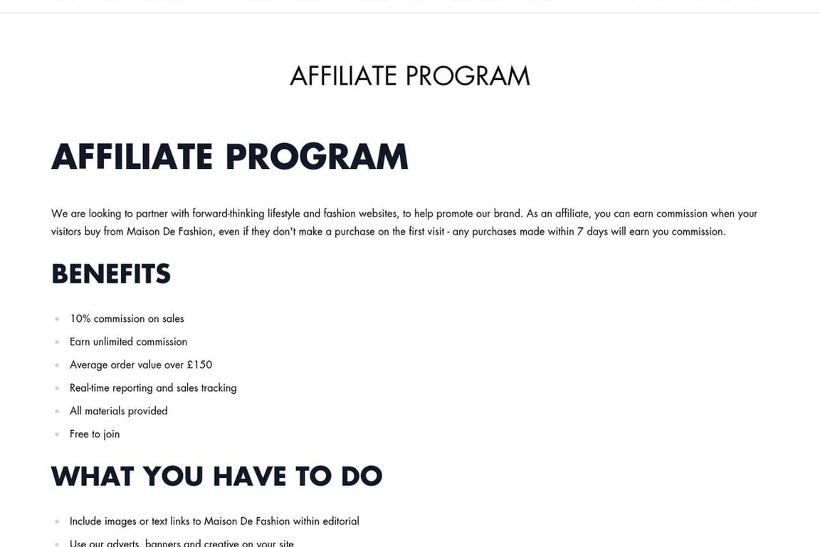 Maison De Fashion affiliate program signup page