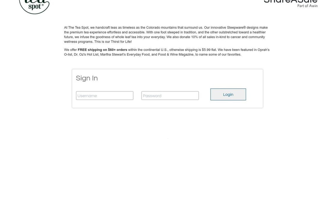 The Tea Spot affiliate program signup page