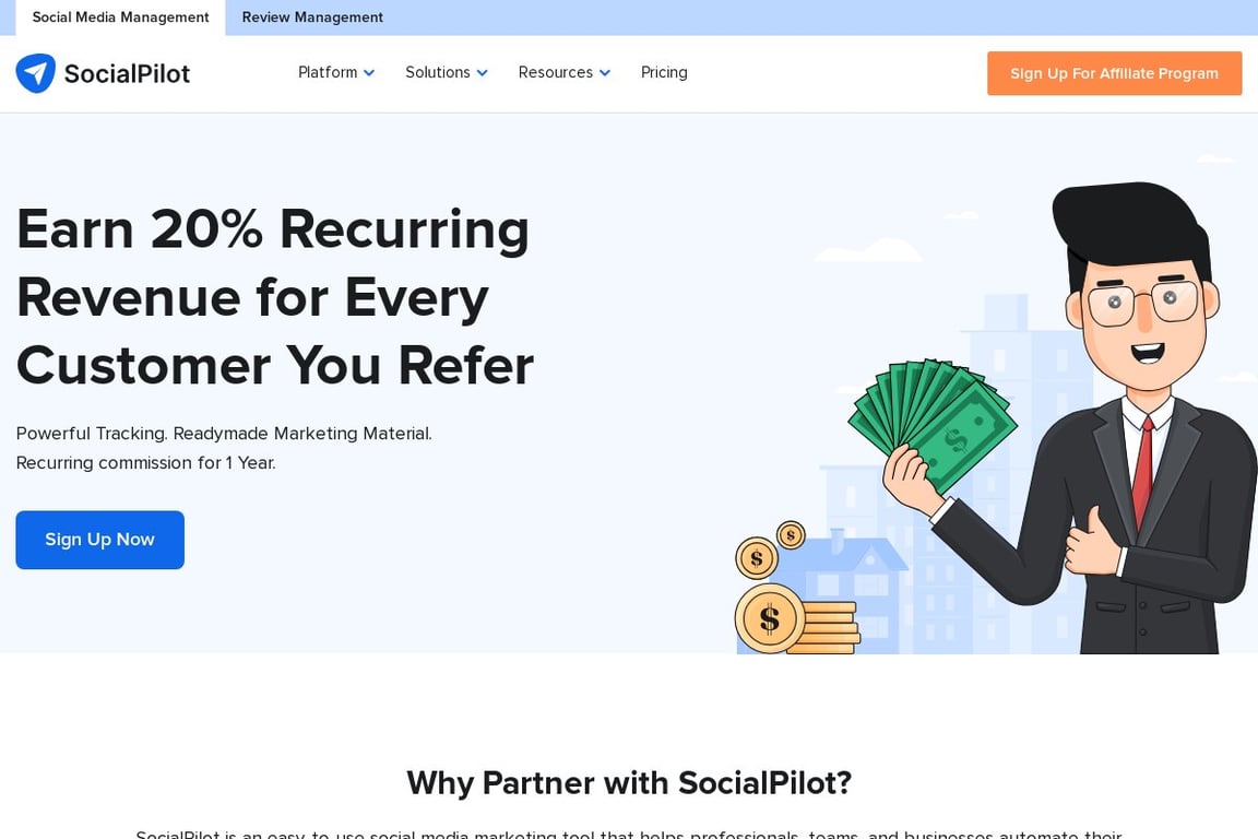 SocialPilot affiliate program signup page