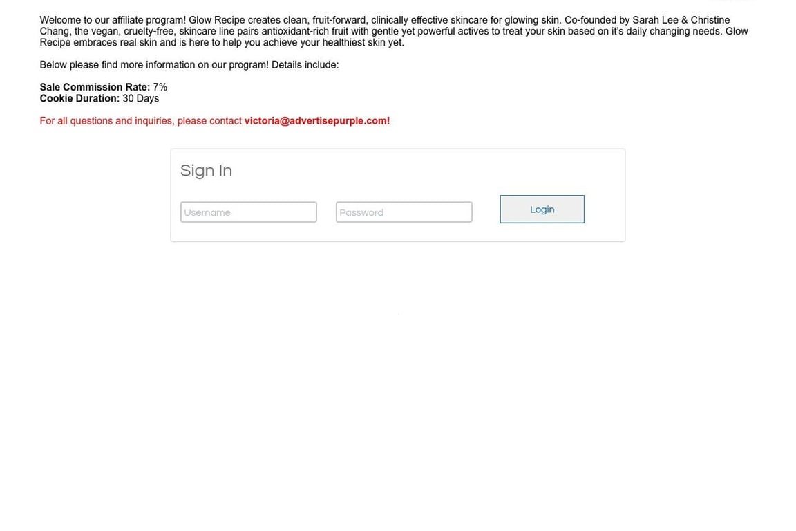 Glow Recipe affiliate program signup page