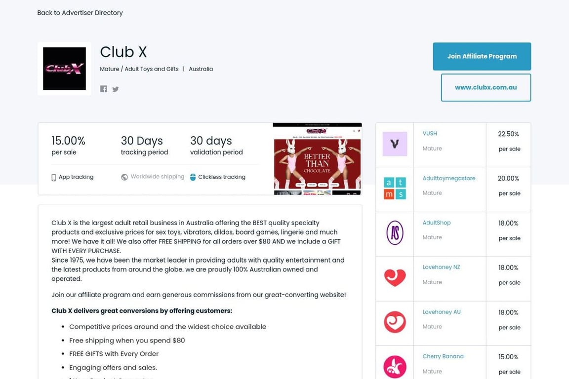 Club X AU affiliate program signup page