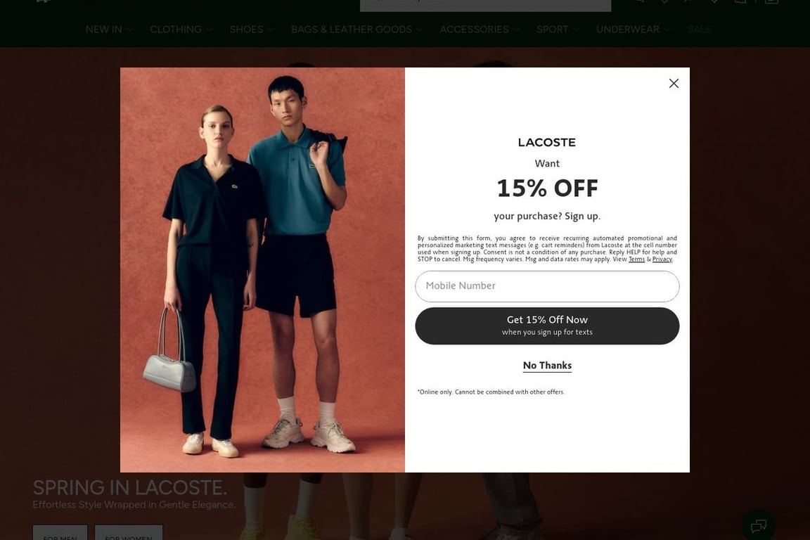 Lacoste homepage