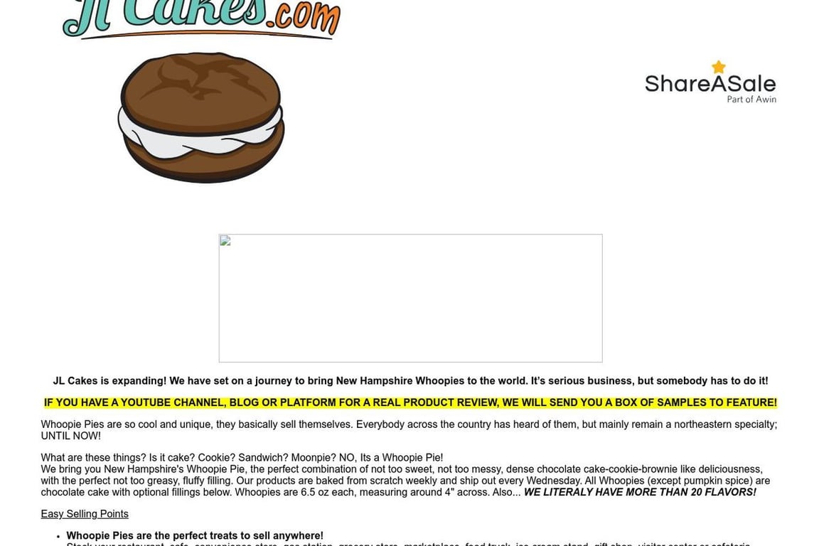 JL Cakes affiliate program signup page