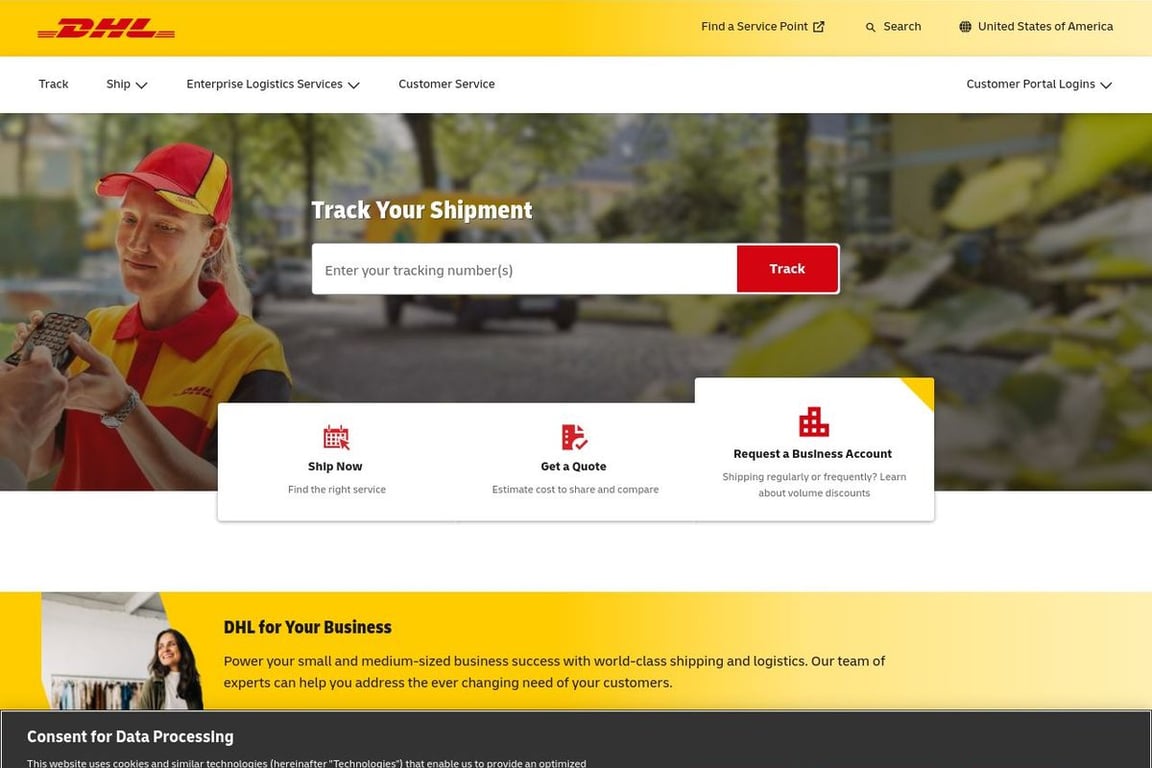 DHL Parcel UK homepage