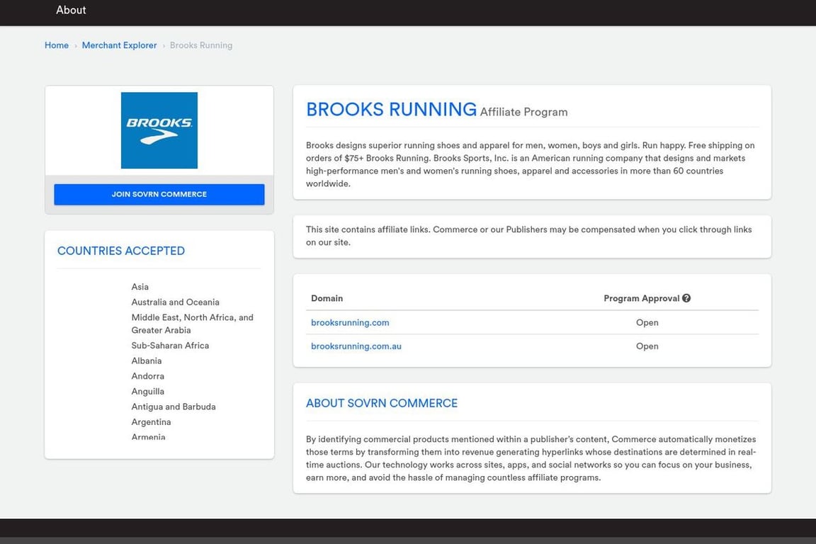 Brooks affiliate program signup page