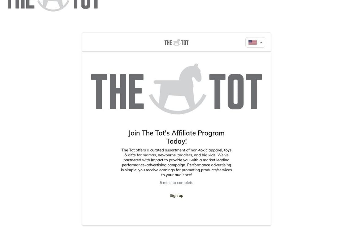 TheTot affiliate program signup page