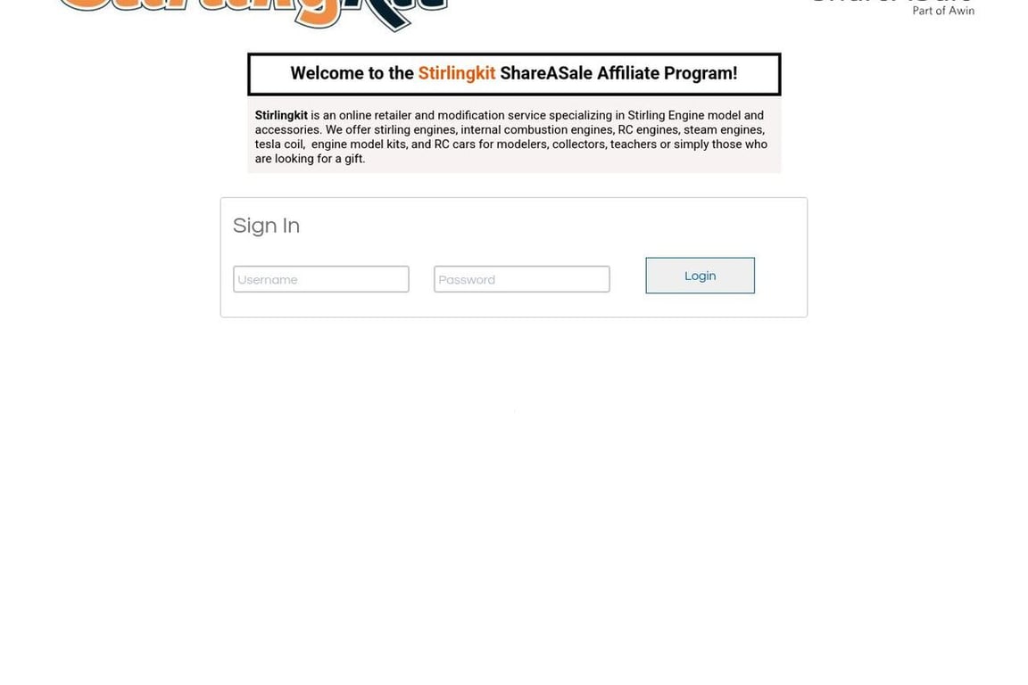 Stirlingkit affiliate program signup page