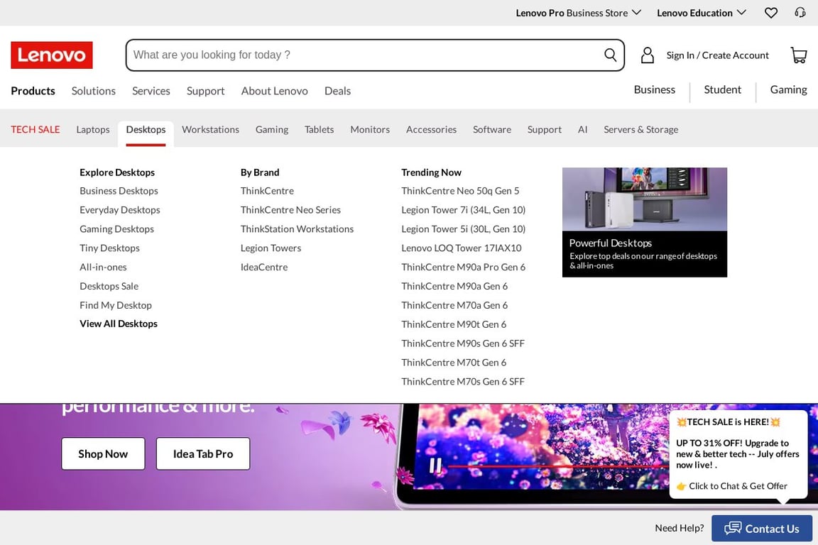 Lenovo Canada homepage