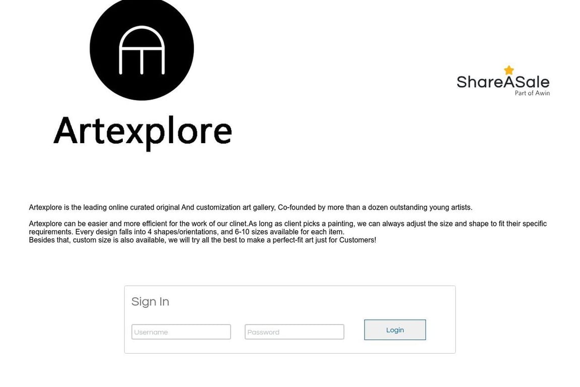 Artexplore affiliate program signup page