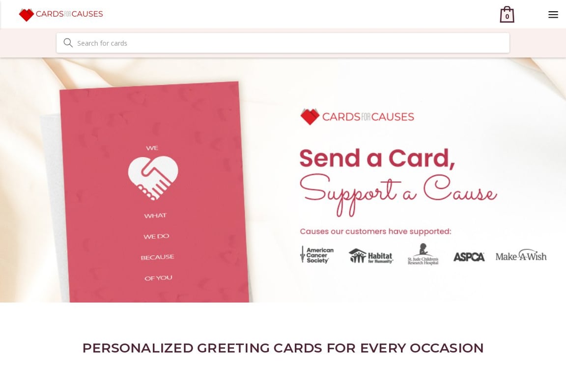 Cards for Causes homepage