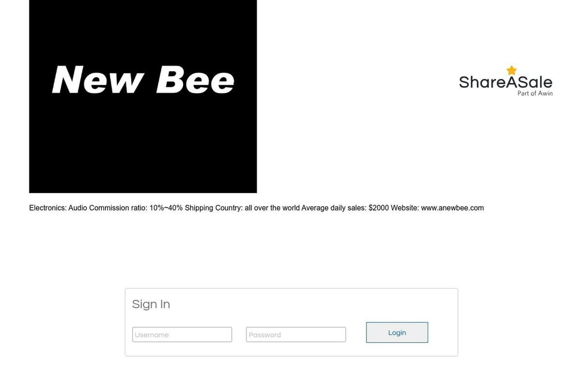 New Bee affiliate program signup page